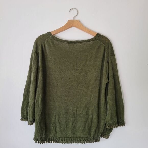 J. Crew 100% Linen Olive Green Knit Sweater 3/4 Sleeve Lightweight Small - Picture 2 of 8